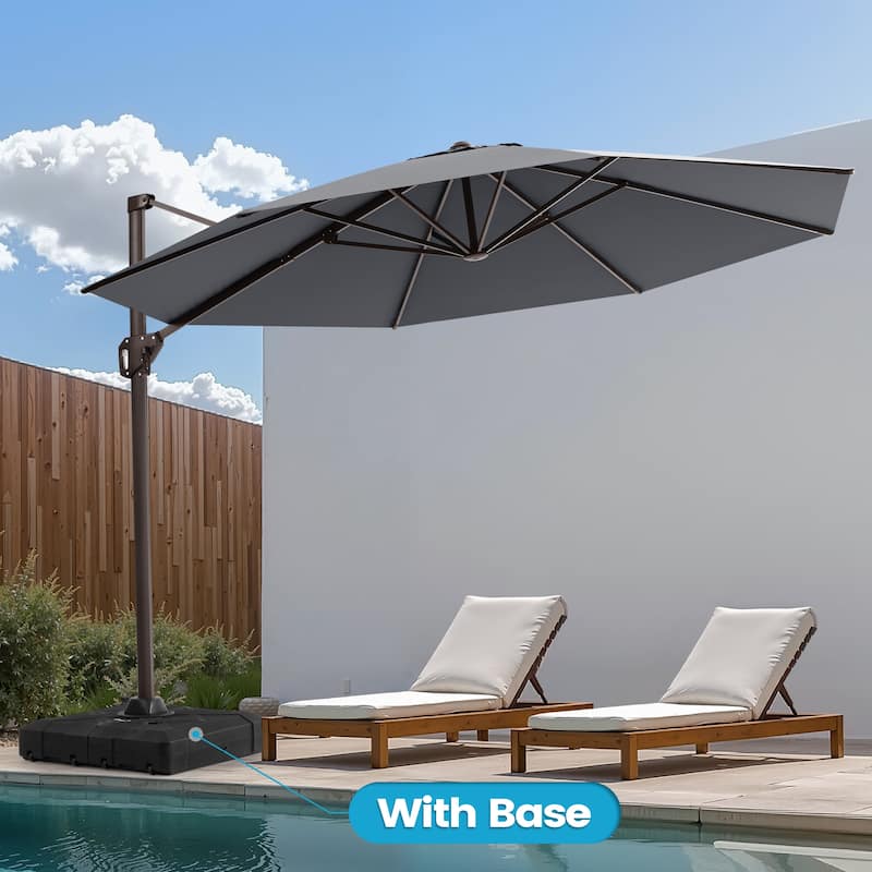 11 Ft Outdoor Patio Cantilever 360 Degree Rotation Offset Umbrella with Weighted Base