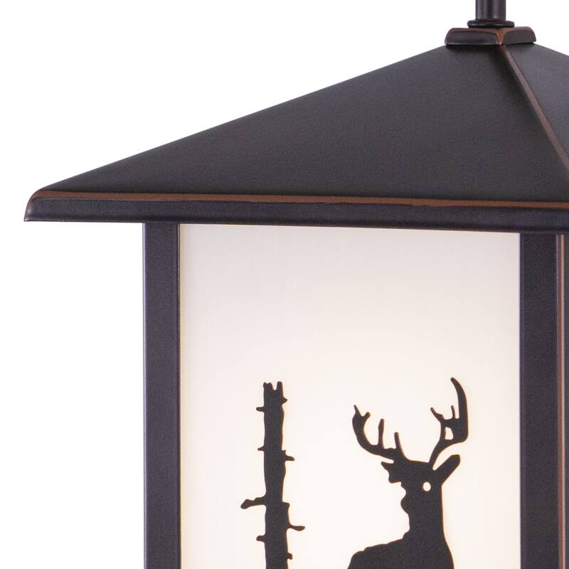 Bryce 1 Light Bronze Rustic Deer Tree Outdoor Wall Lantern White Glass - 8-in W x 12.5-in H x 9-in D