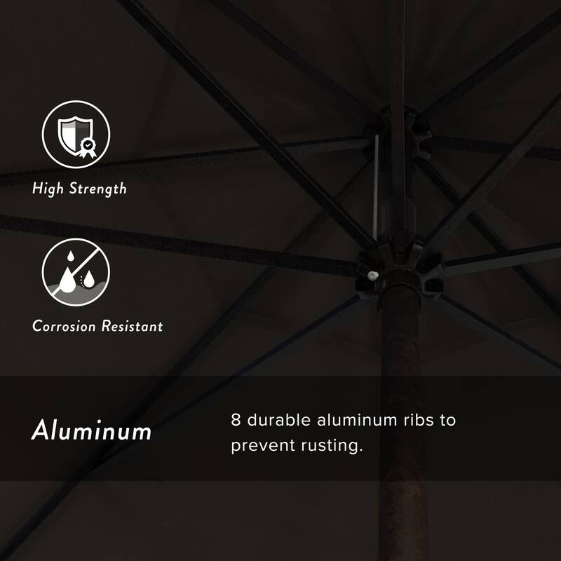 California Umbrella 7.5' Round Crank Lift Auto Tilt 8 Rib Aluminum Patio Umbrella, Bronze Finish, Pacifica Pacific Blue Fabric