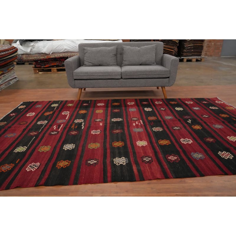 Hand Woven Oriental 100% Wool Carpet Southwestern Tribal Red Kilim Area Rug - 9' 9'' X 6' 3''