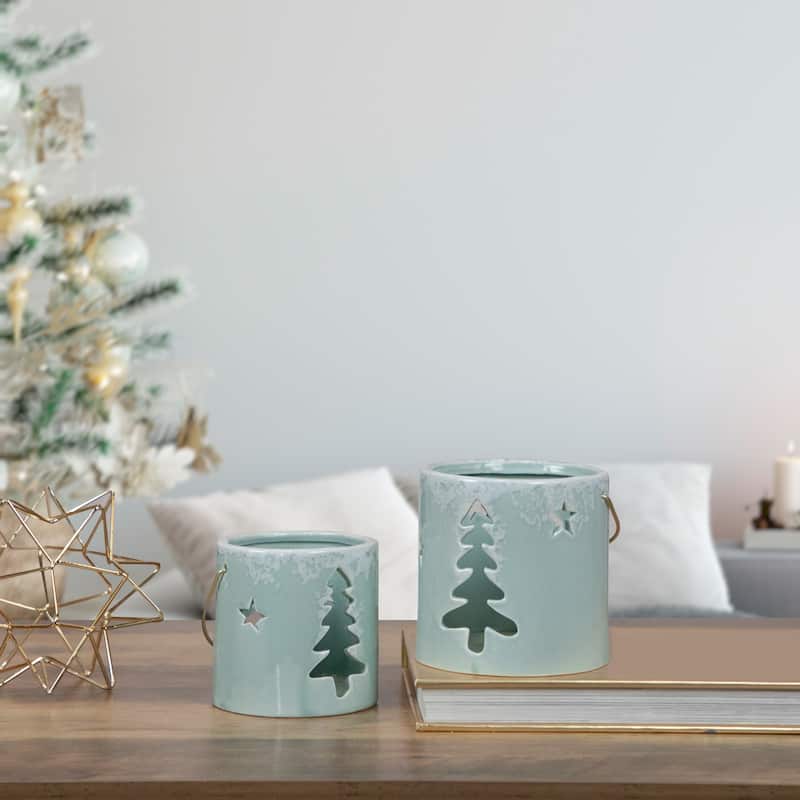 4.25" Green Christmas Tree Cutout Tea Light Candle Holder