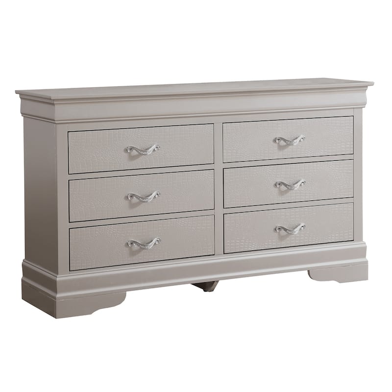 6-Drawer Silver Champagne Dresser with Elegant Finish, Spacious Storage, and Smooth Glide Hardware for Bedrooms