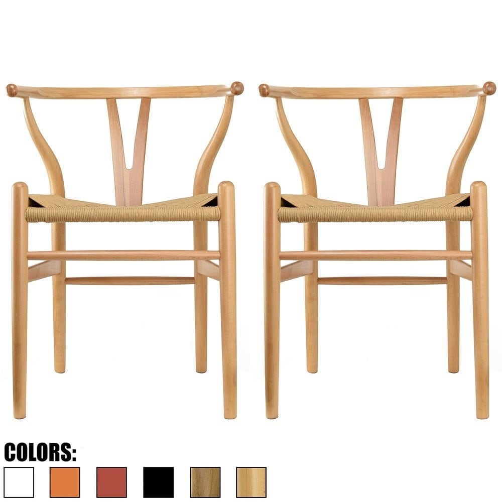 Shop 2xhome Set Of 2 Natural Modern Wood Dining Chair With Back Y Arm Armchair Hemp Seat Home Restaurant Office Desk Work Kitchen Overstock 18506137