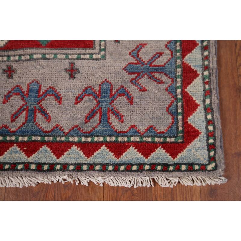 Hand Knotted Oriental 100% Wool Carpet Traditional Geometric Greys & Charcoal Kazak Area Rug - 6' 0'' X 4' 2''