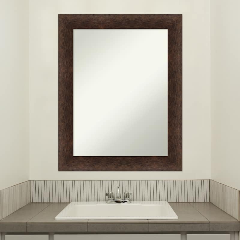 Warm Walnut Non-Beveled Wood Framed Bathroom Vanity Wall Mirror - Warm Walnut