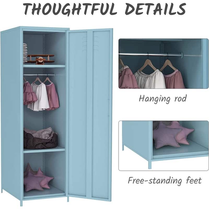 Metal Armoires Locker Cabinet for Kid with Hanging Rod and Shelves
