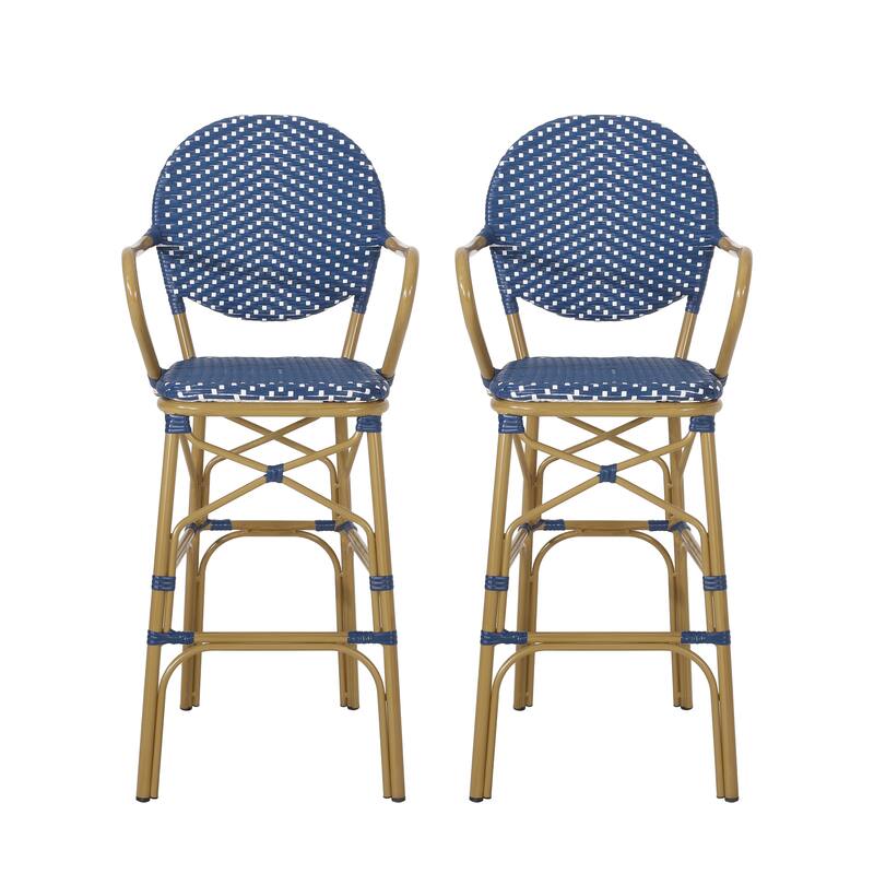 Outdoor Wicker and Aluminum Barstools, Set of 2