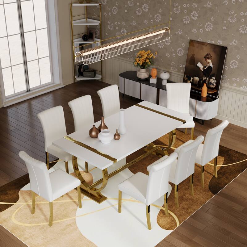 Luxury Dining Table Set with PU Leather Dining Chairs
