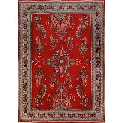 Vintage Floral Red Sarouk Oriental Large Rug Hand-Knotted Wool Carpet - 10'2" x 13'10"