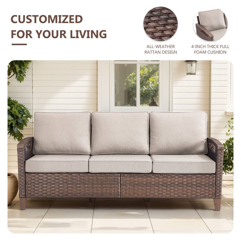 Gymojoy 74'' 3-Seat Outdoor Durable Patio Sofa with Water-Resistant Olefin Fabric Cushions