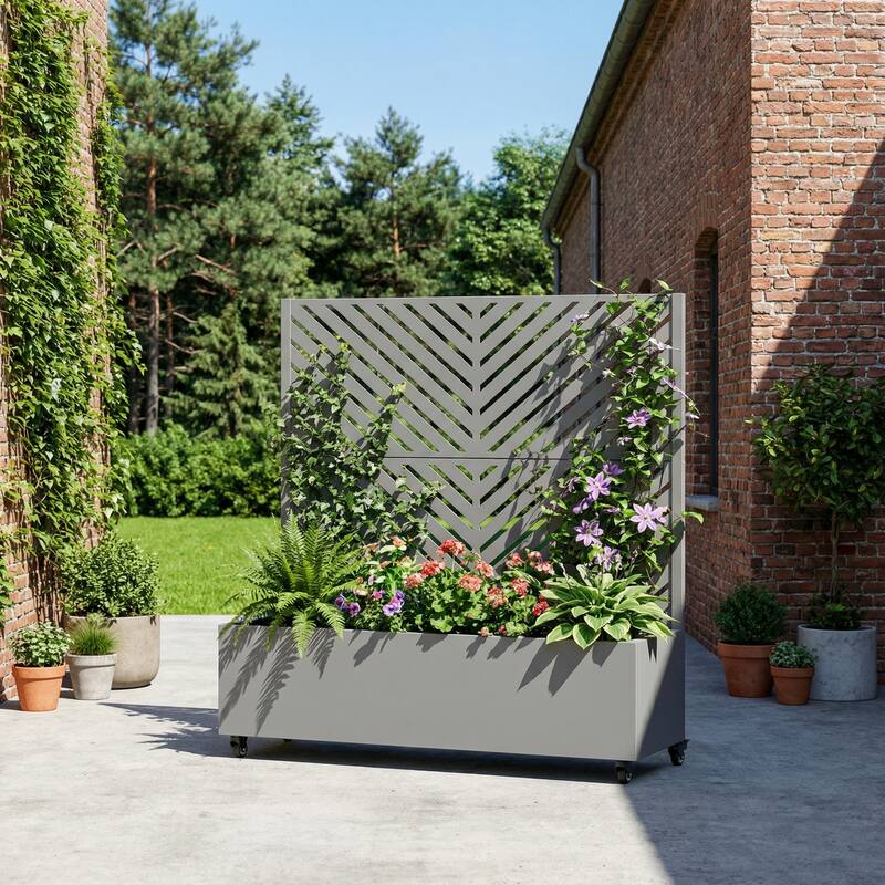 Raised Garden Bed Planter with Trellis Movable Planter Box with Lockable Wheels