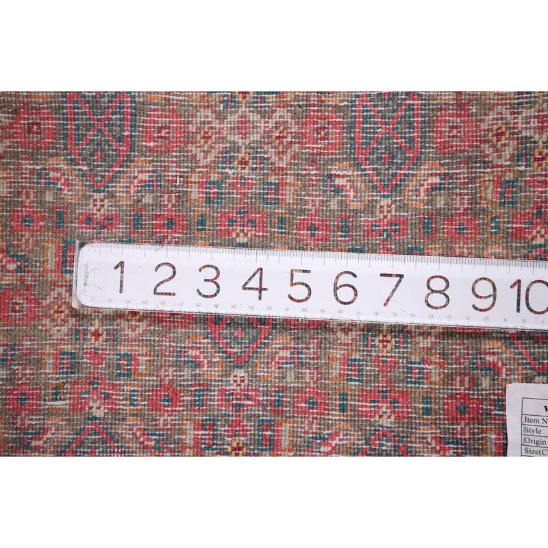 Geometric Bidjar Persian Vintage Runner Rug Hand-Knotted Wool Carpet - 3'6" x 12'2"