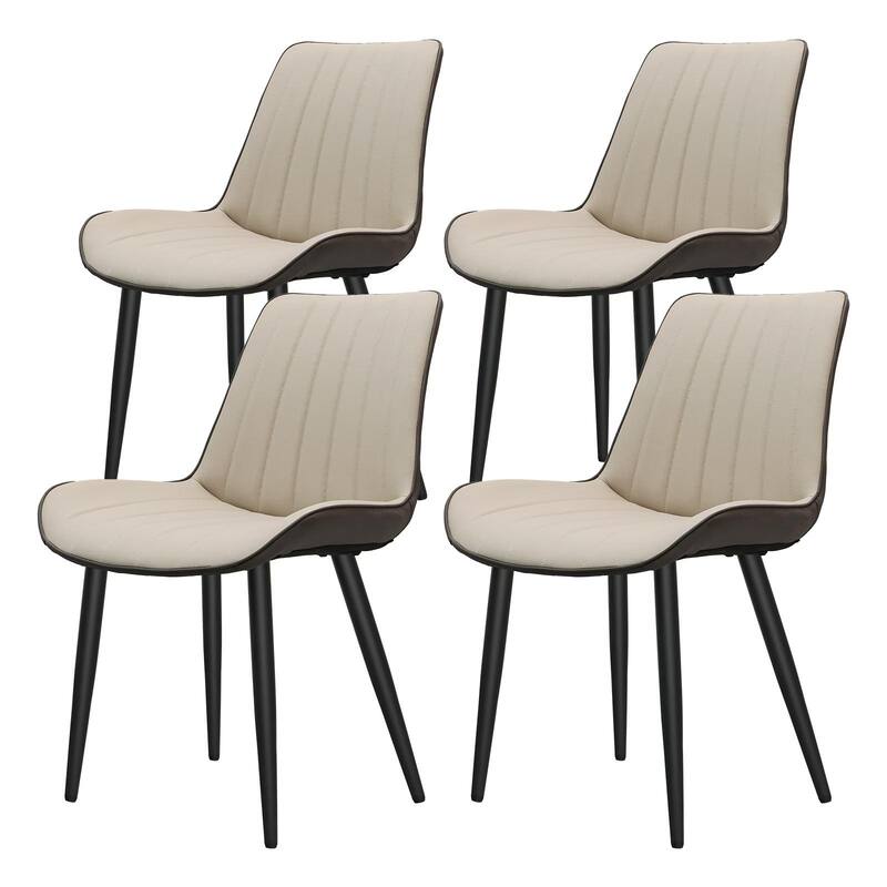 PU Leather Dining Chair with Metal Legs, Wave Pattern Upholstered Armless Chair Set of 4 for Kitchen, Restaurant, Living - khaki