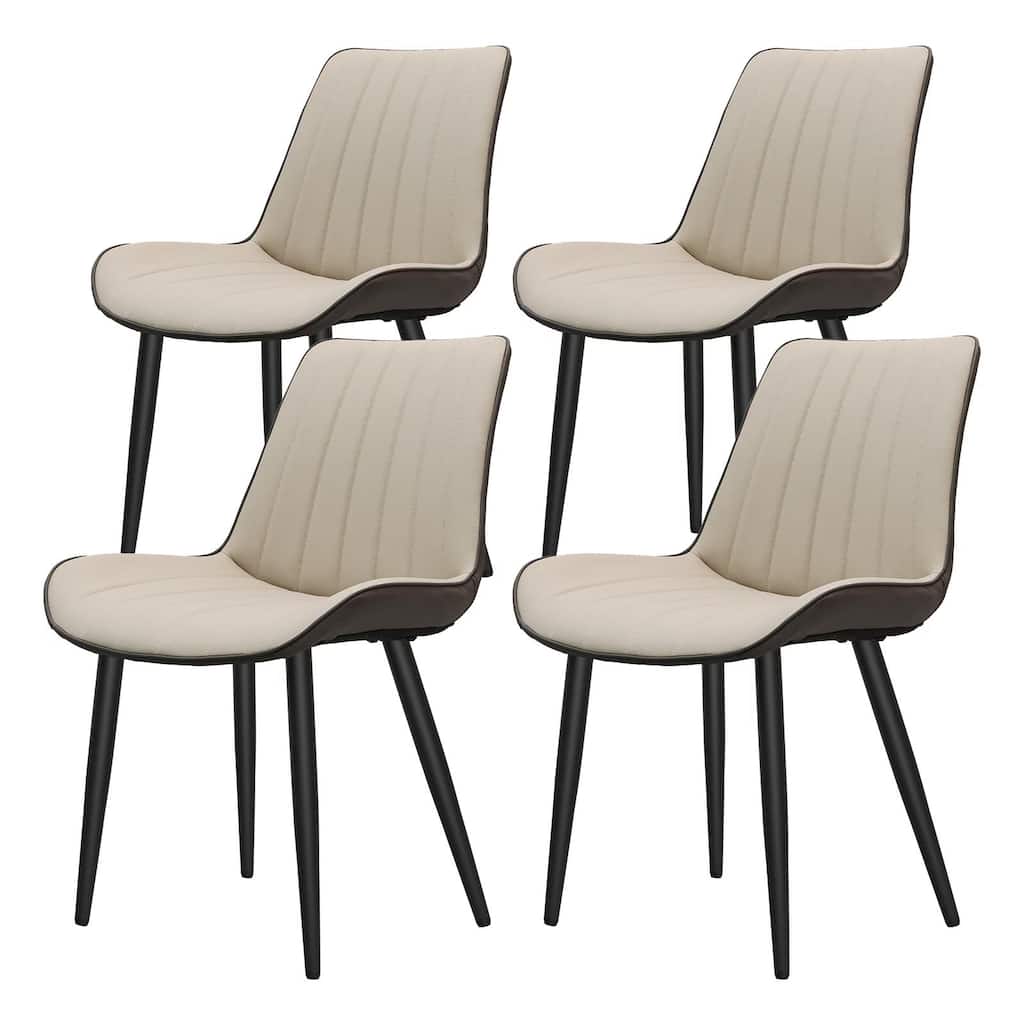 PU Leather Dining Chair with Metal Legs, Wave Pattern Upholstered Armless Chair Set of 4 for Kitchen, Restaurant, Living
