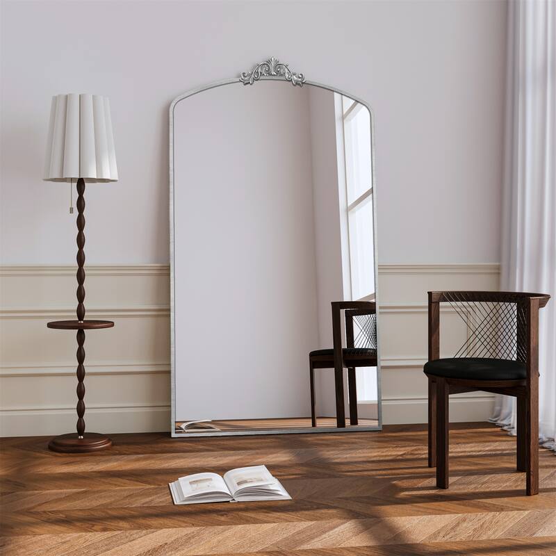 36x66 Inch Ornate Arch Full Length Mirror Oversized Wall Mirror - Antique Silver