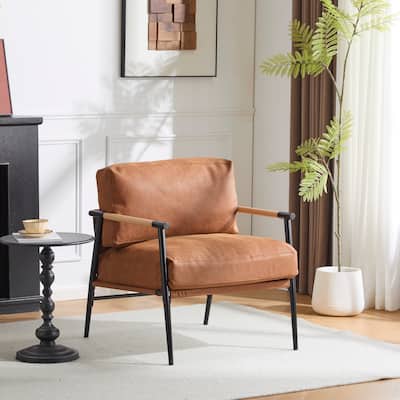 PU Chair with Wood Arms & Metal Frame