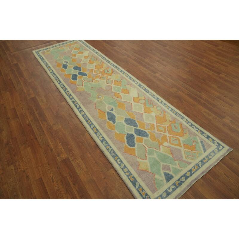 Vegetable Dye Wool Oushak Turkish Runner Rug 3x10 - 9' 10'' X 2' 11''