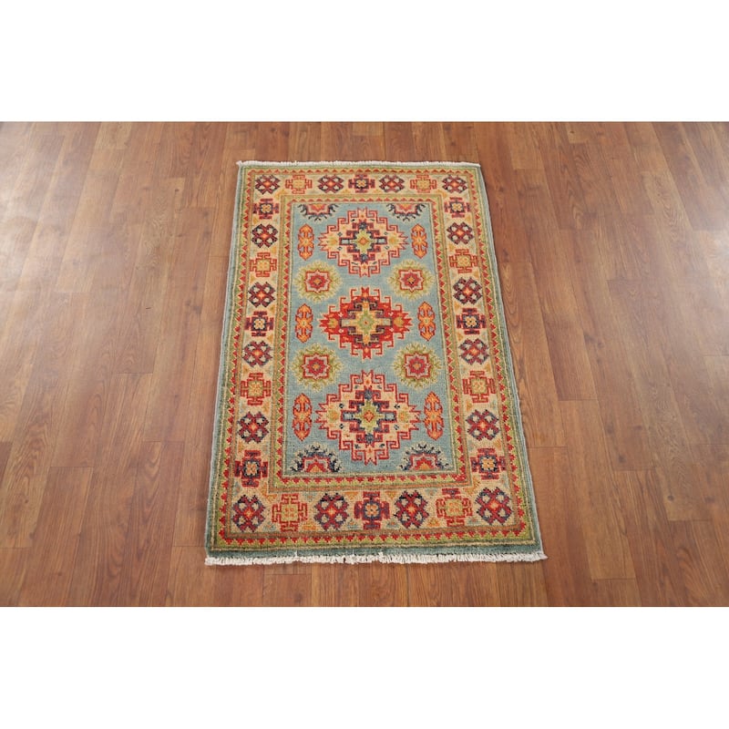 Geometric Blue Kazak Oriental Foyer Rug Handmade Wool Carpet - 2'0" x 3'1"