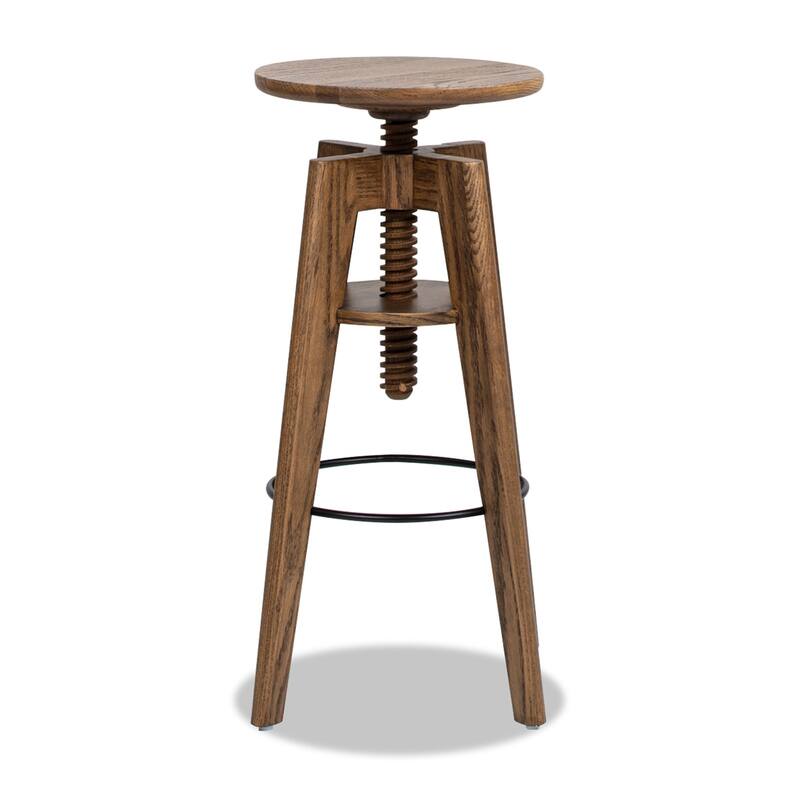 Oak Wood Adjustable Bar Counter Stool - Brown