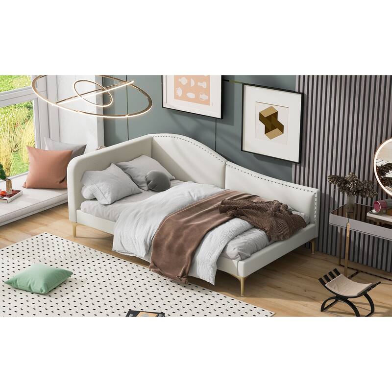 Modern Upholstered Daybed with Headboard and Armrest