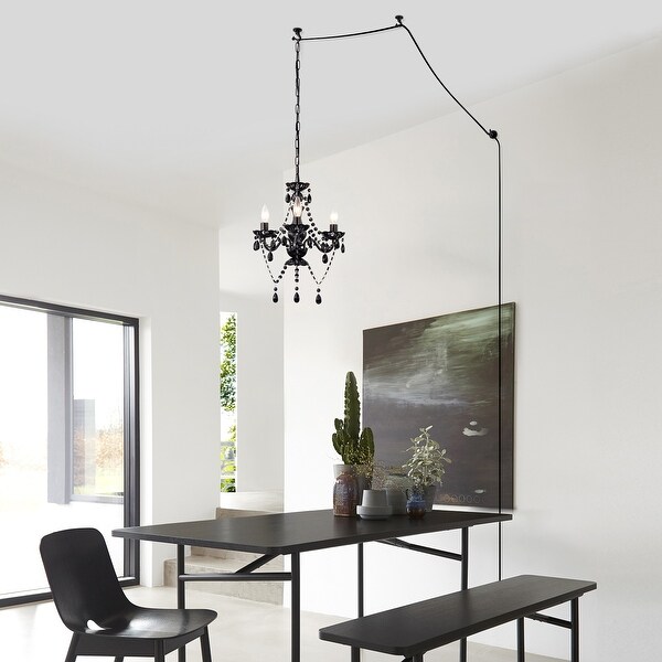 Black Plug In Swag Chandelier Modern Small Crystal Hanging Lamp 3