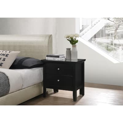 Black Nightstand 24x24x16 with Two Spacious Drawers, Sleek Transitional Bedside Table for Modern Bedroom Organization