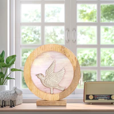 River of Goods Round Decorative Stained Glass Mango Wood Stand - 13" x 3" x 14"