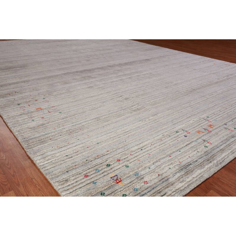 Tribal Gabbeh Indian Area Rug Handmade Grey Wool Carpet - 8'11" x 12'5" - 8'11" x 12'5" - Grey