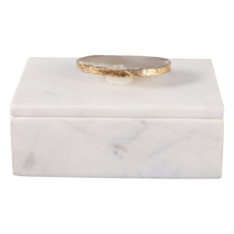 Marble Decorative Box with Agate Handle and Lid - 6" x 4" x 3"