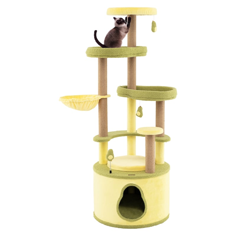 Large Avocado Cat Tree Multi-level Cat Tower with Private Condo-Green - Multi-color