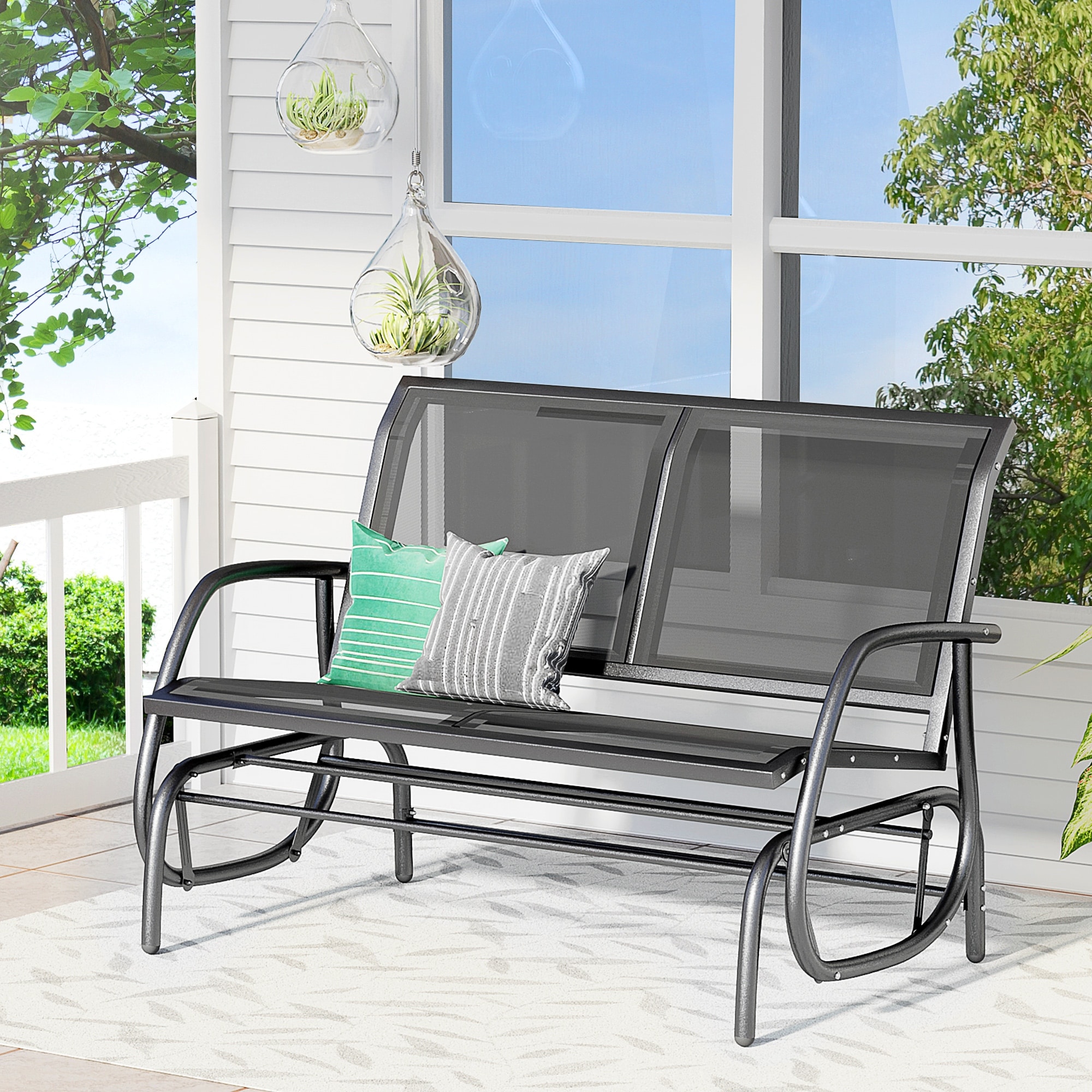 Outsunny 2-person Black Outdoor Double Rocker Glider Bench