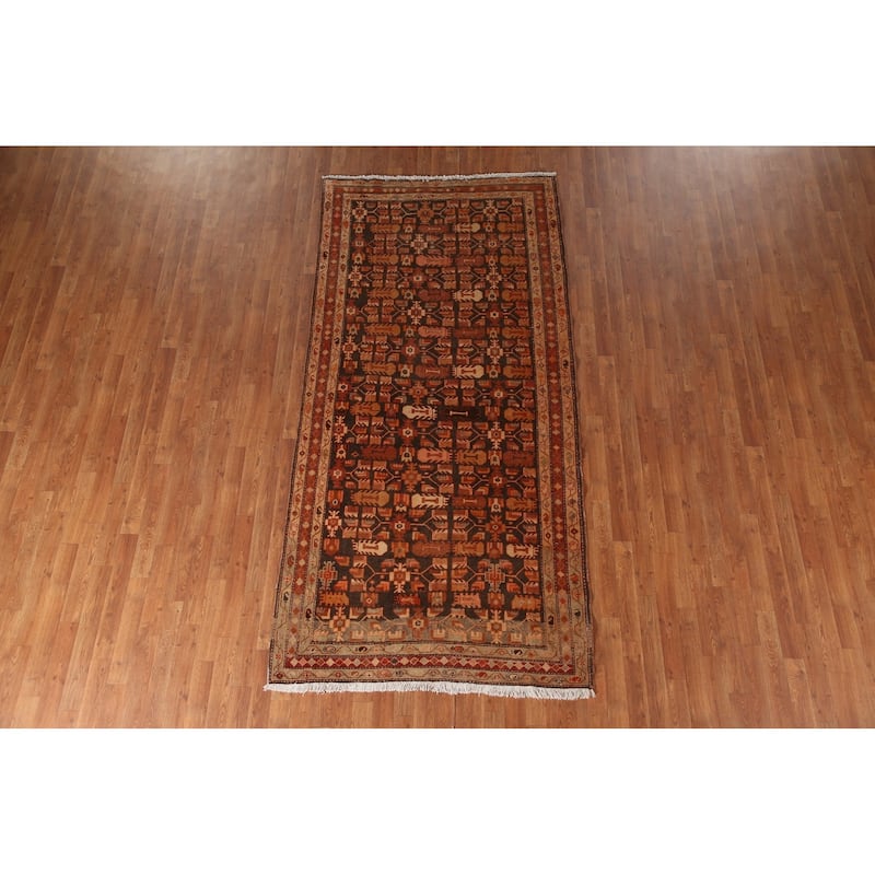 Geometric Meshkin Persian Vintage Area Rug Hand-Knotted Wool Carpet - 4'7" x 9'3"