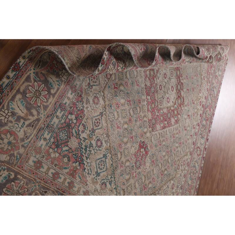Hand Knotted Oriental 100% Wool Carpet Traditional Medallion Greys & Charcoal Tabriz Area Rug - 10' 9'' X 8' 1''