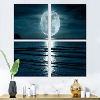 Designart "Super Moon Over The Sea I" Modern Canvas Wall Art Print ...