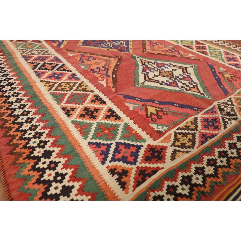 Orange Kilim Qashqai Persian Vintage Rug Flatweave Wool Carpet - 5'5"x 8'5"