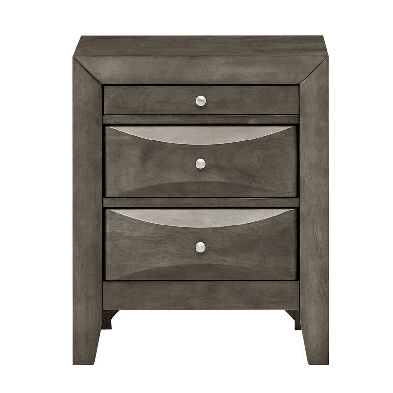 Wooden Nightstand with 3-Dovetailed Drawers - 28" - Gray
