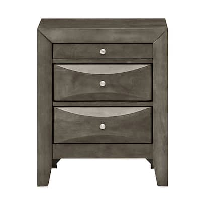 Wooden Nightstand with 3-Dovetailed Drawers - 28" - Gray