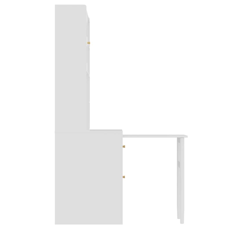 90° Rotating Computer Desk, L Shaped Office Desk Gaming Table Corner Writing Desk with Storage Drawer, Cabinets & Shelves