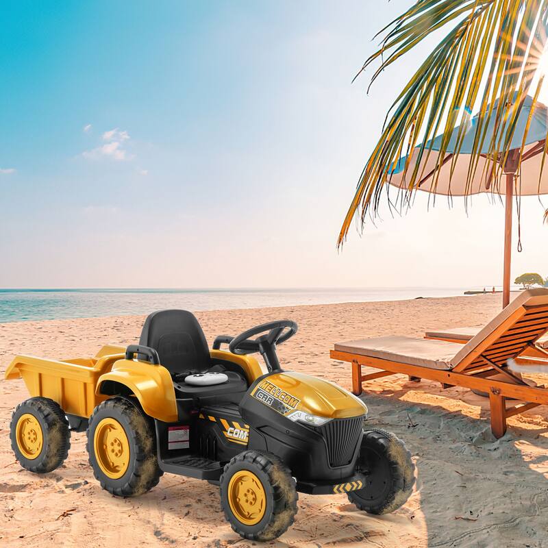 EROMMY Ride on Car Toys with Remote Control, Digger, Horn, Lights, Music Player, Safety Belt,