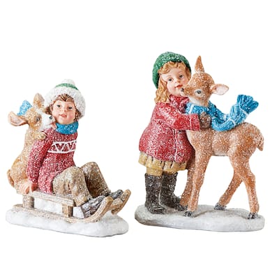 Hand-Painted Festive Children Sitters - Set of 2 - 5.5 x 5.75 x 2.75