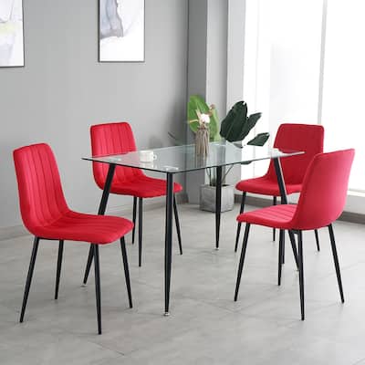 Light Luxury Velvet Upholstered Dining Chair with Black Coated Metal Legs(Set of 4)