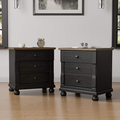 Furniture of America Lucan II Farmhouse Black Solid Wood 3-Drawer Nightstand (Set of 2)
