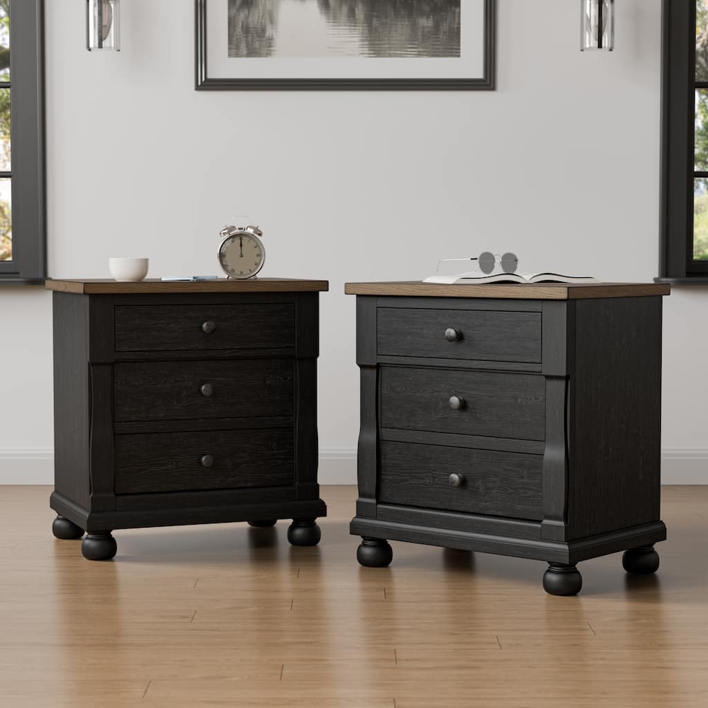 Furniture of America Lucan II Farmhouse Black Solid Wood 3-Drawer Nightstand (Set of 2)