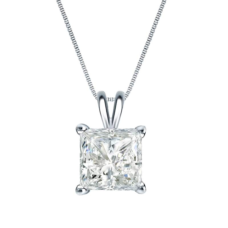 Auriya 14k Gold 1ctw Princess-cut Solitaire Diamond Necklace (I-J, SI2-SI3) - White
