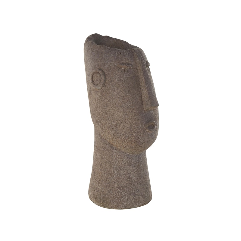 Brown Magnesium Oxide Textured Easter Island Head Woman Indoor Outdoor Planter - 9"W x 6"L x 17"H