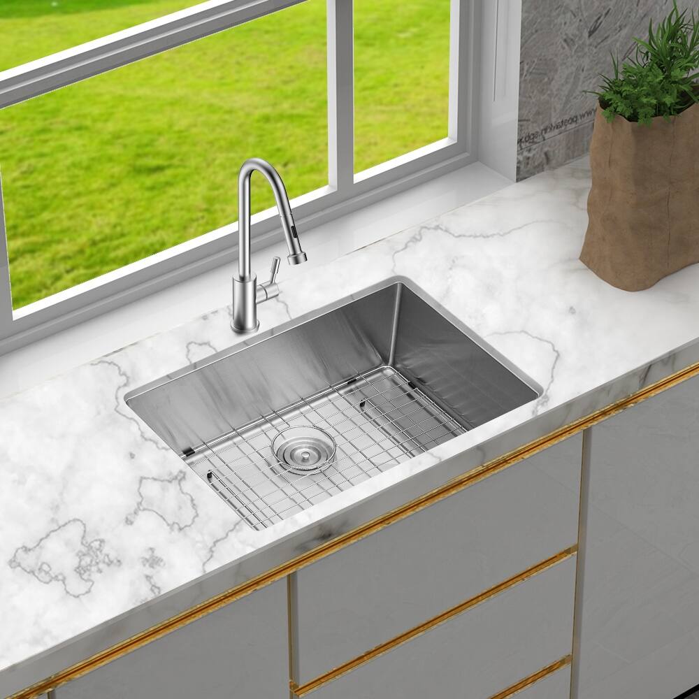 Undermount 16 Gauge Single Bowl Stainless Steel Kitchen Sink in Brushed Nickel