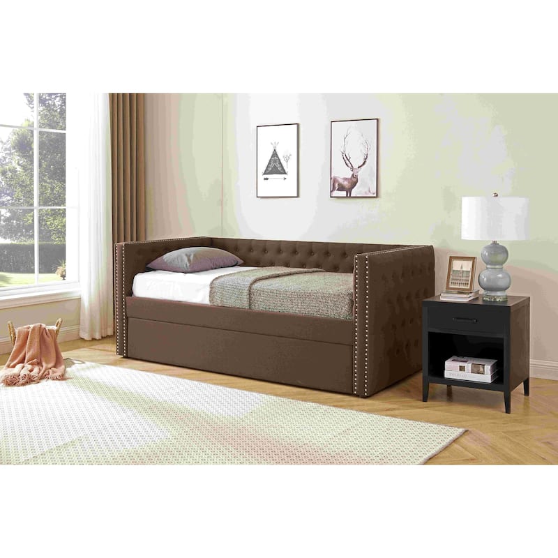 Upholstered Daybed with Trundle - Brown