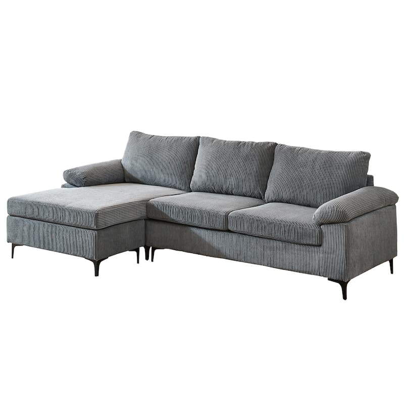 HOOOWOOO Living Room Wide Armrest Corduroy Fabric Chaise Reversible Sofa with Ottoman