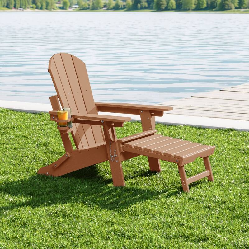 Laguna Outdoor Folding Adjustable Adirondack Chair with Cup Holder & Hideaway Ottoman