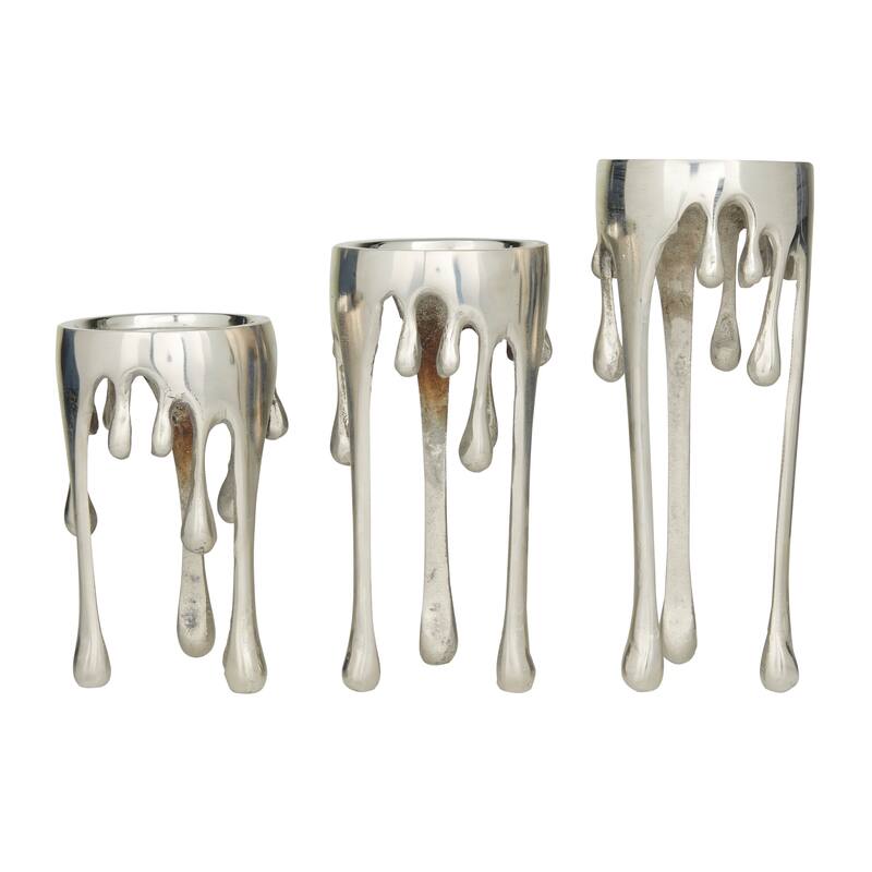 Melting Dripping Wax Metal Contemporary Candle Holders - S/3 12", 10", 8"H
